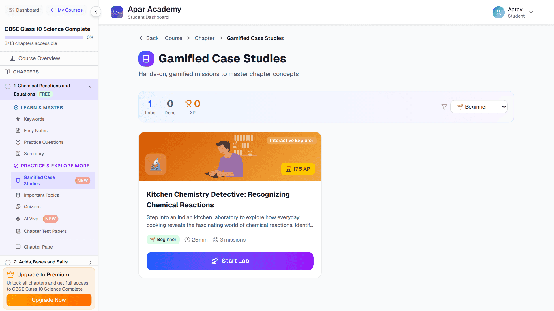 Gamified case studies for a Class 10 Science chapter