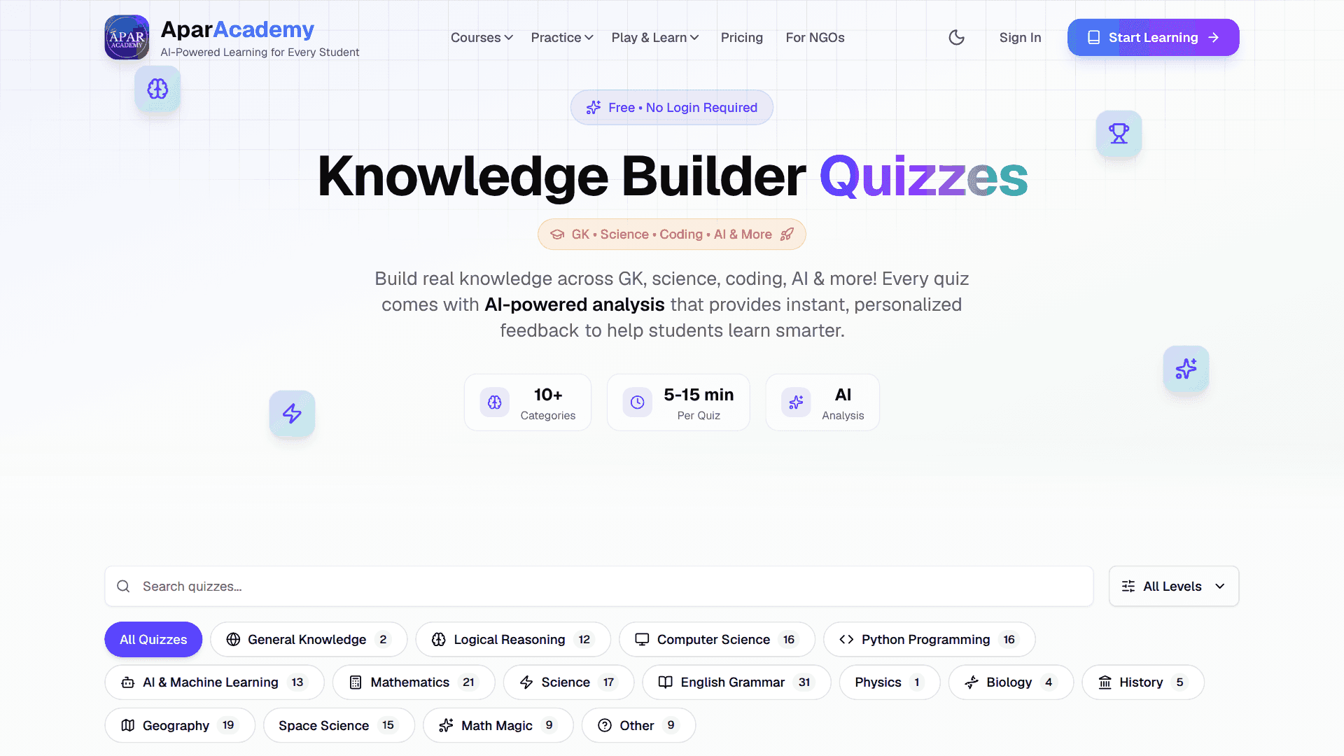 Apar Academy: public quizzes
