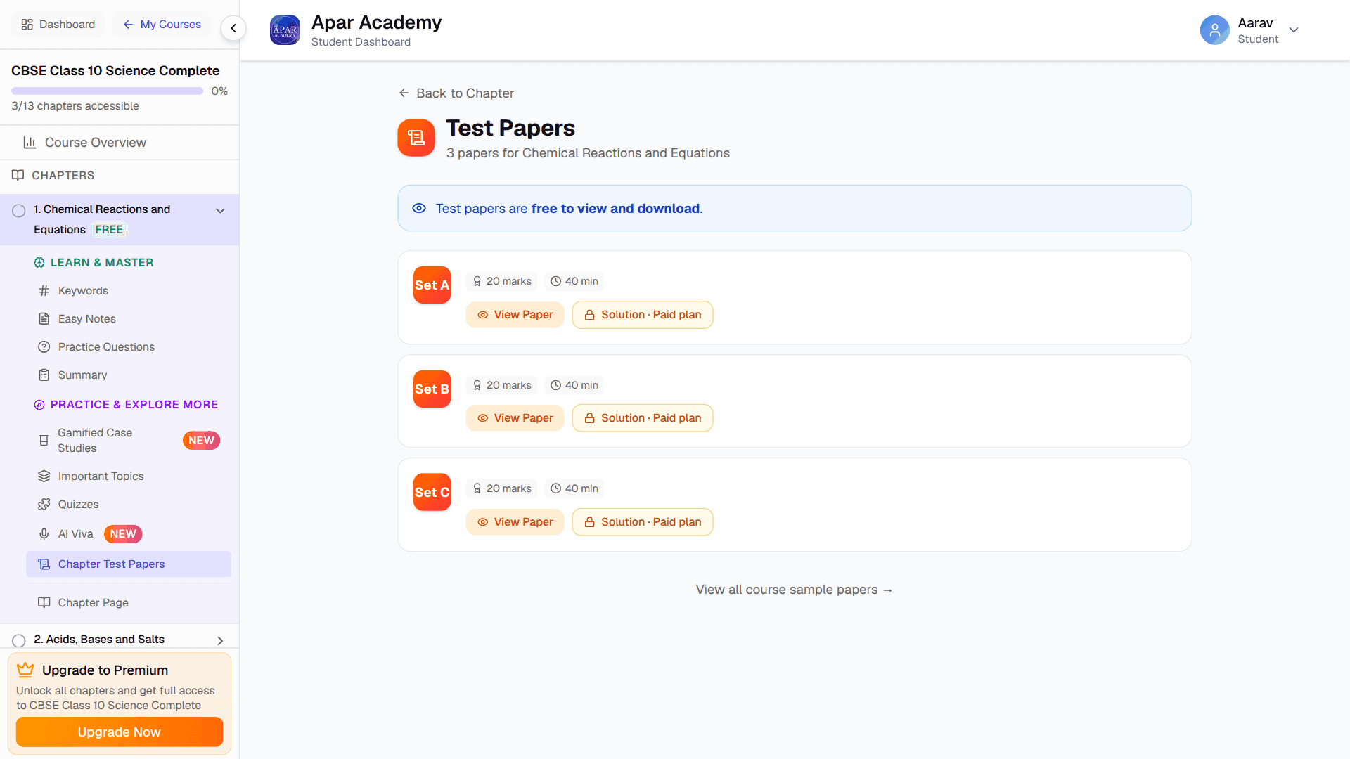 Apar Academy: chapter test papers
