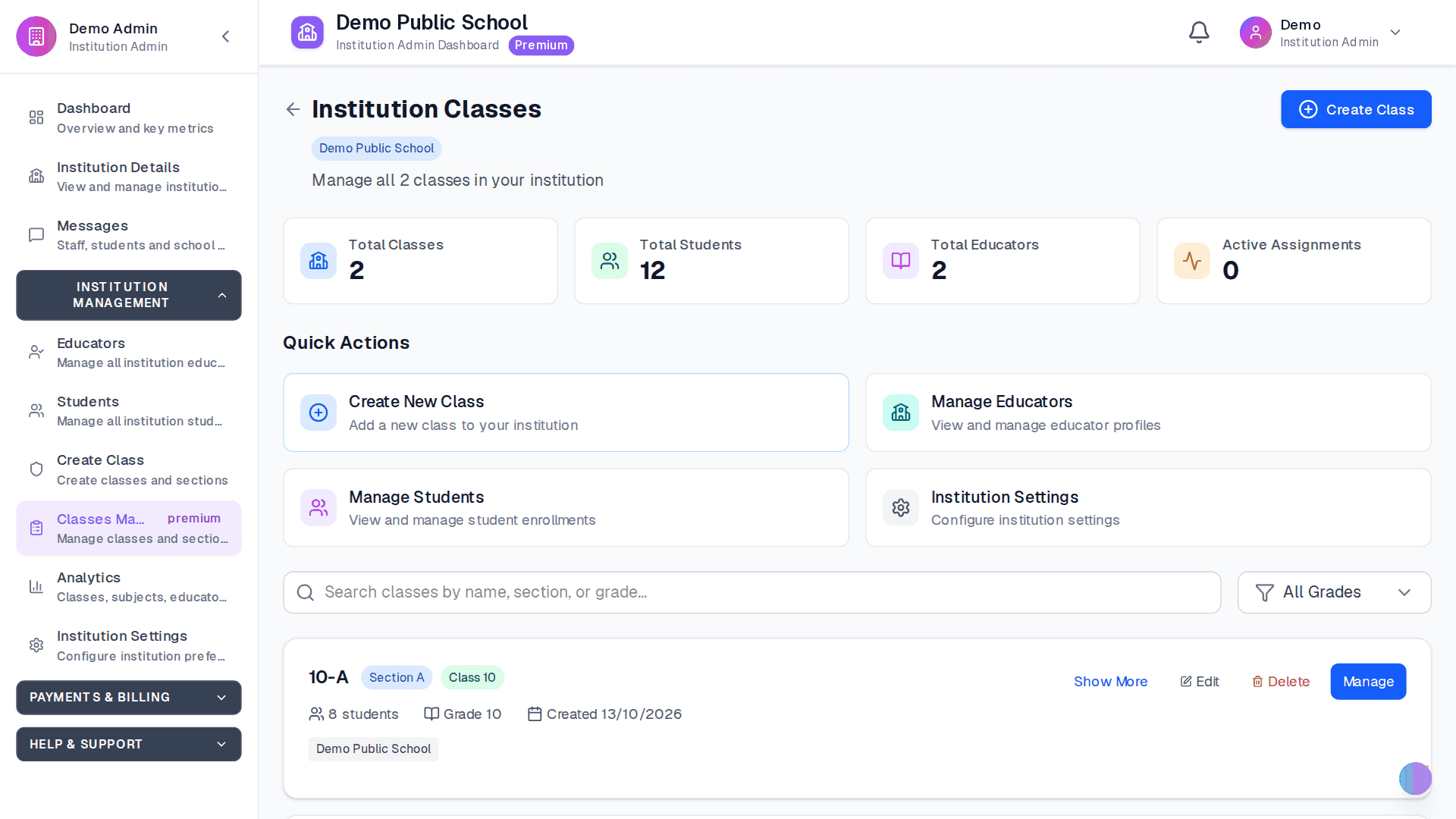Apar AI LMS — classes