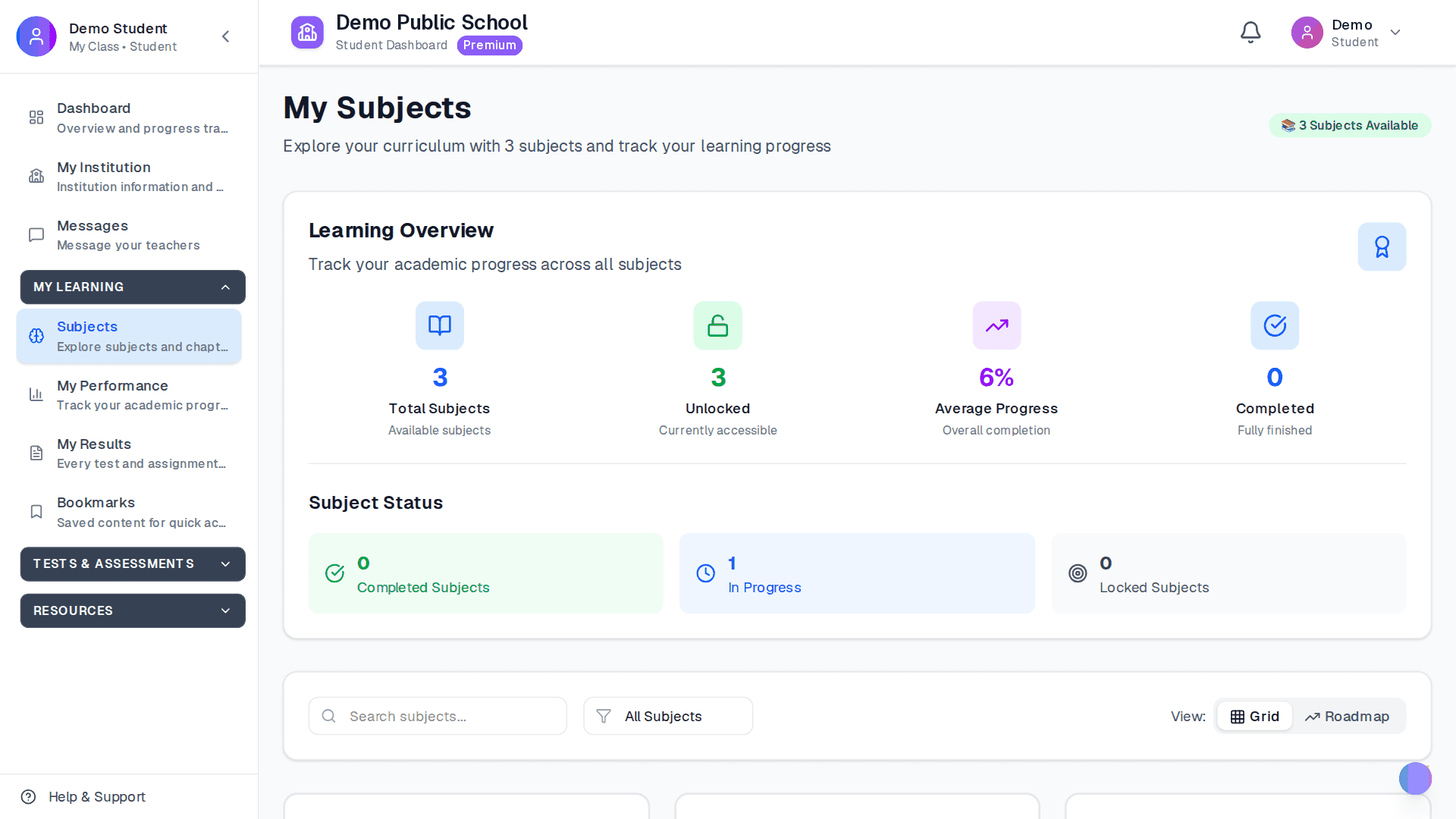Apar AI LMS — a student's subjects