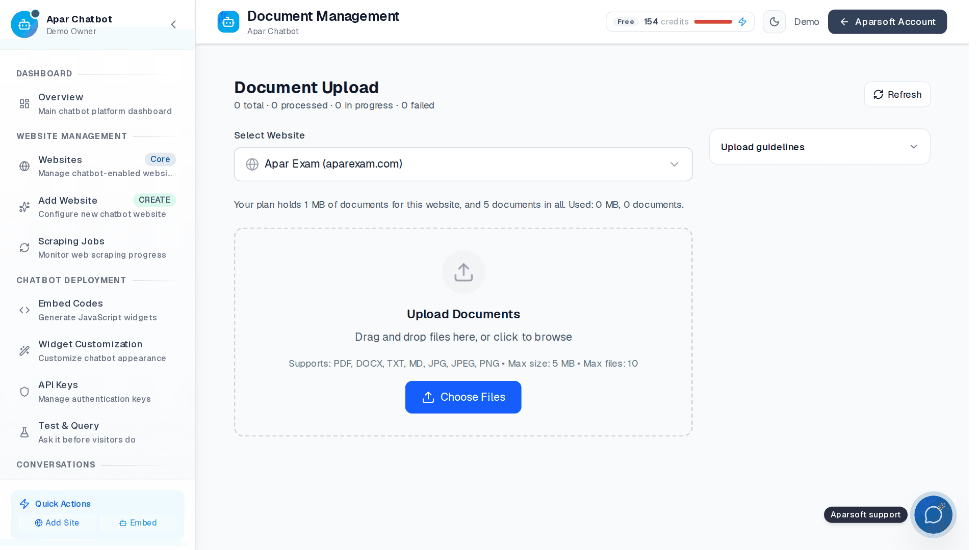 Apar Chatbot: document upload