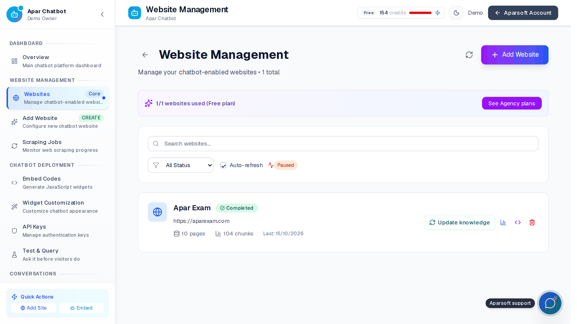 Apar Chatbot: websites