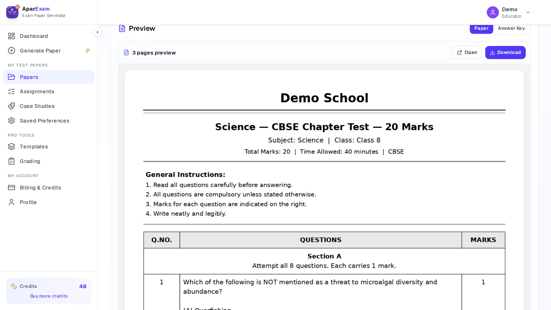 Apar Exam — Finished Question Paper