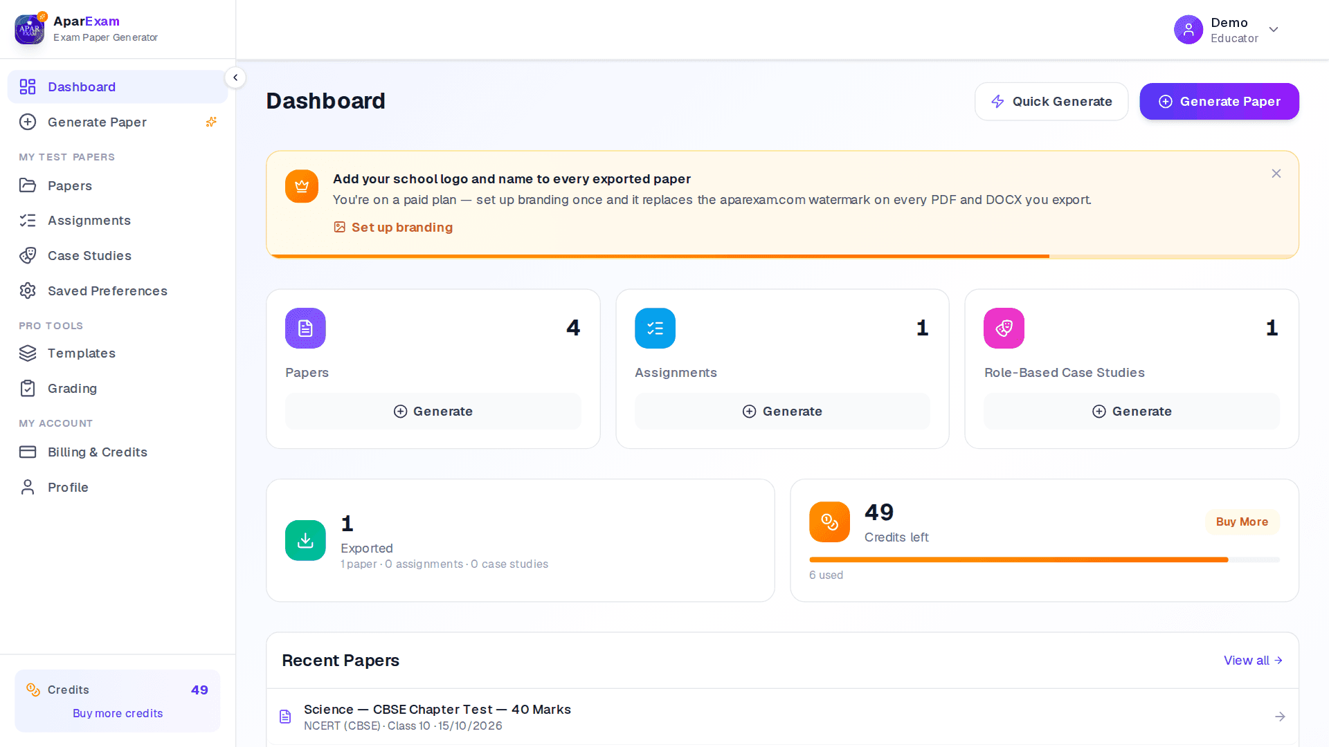 Apar Exam — Educator Dashboard