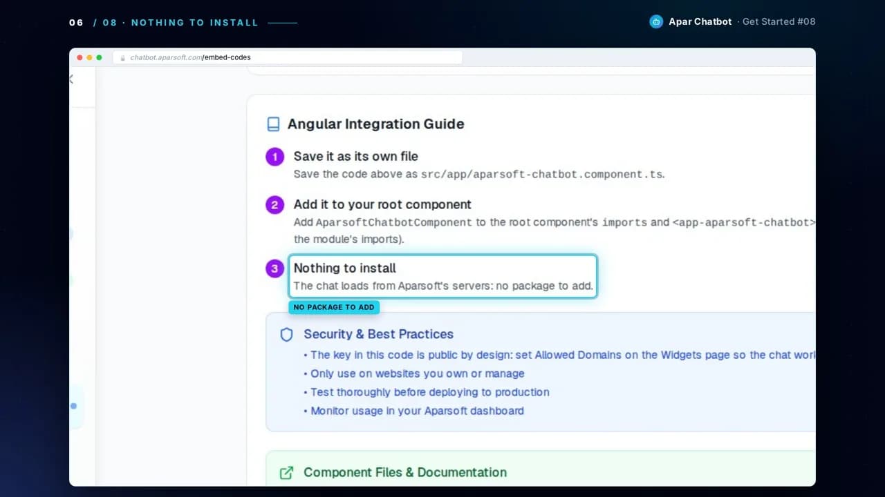 The Angular guide's last step: nothing to install
