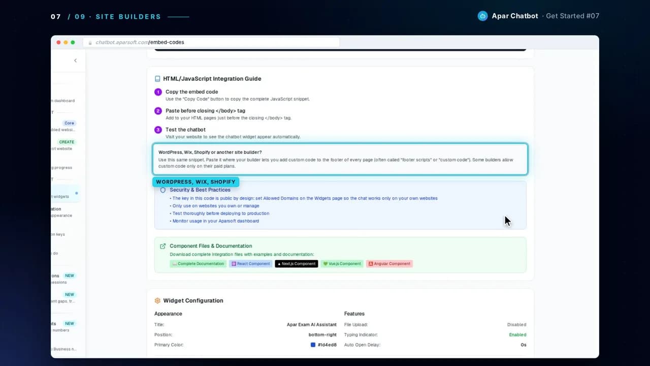 The note for WordPress, Wix, Shopify and other site builders
