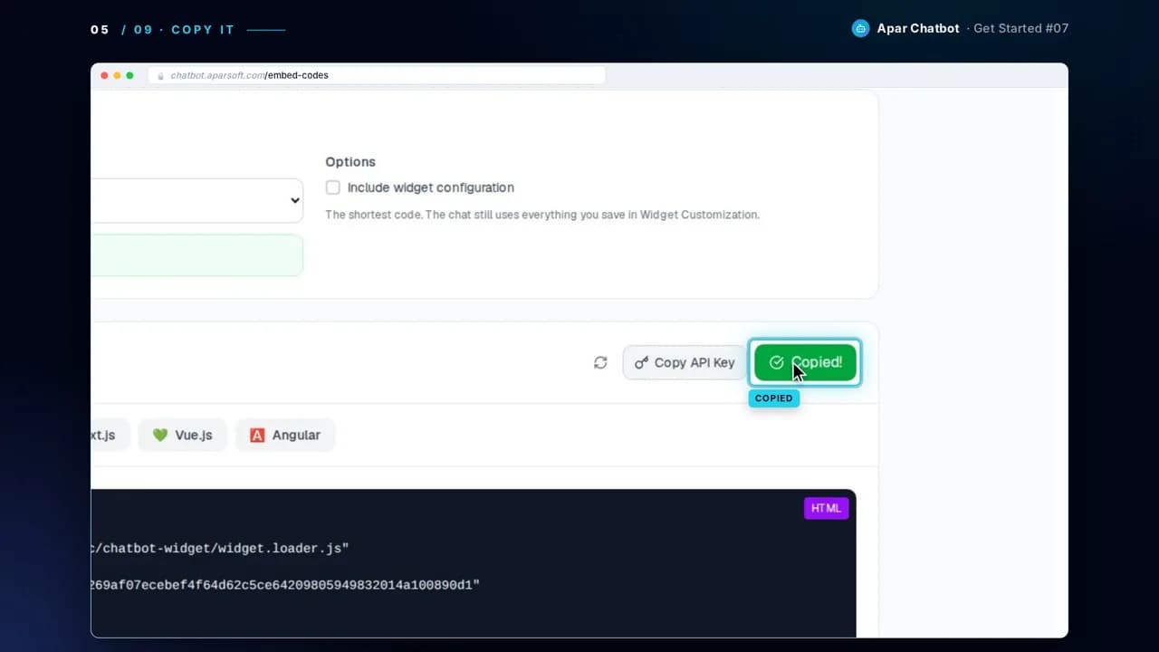 The Copy Code button showing Copied