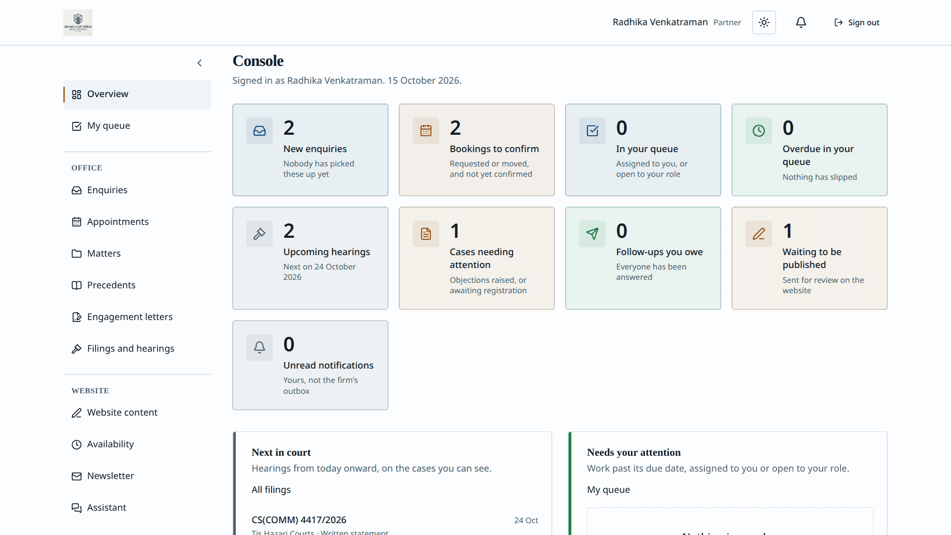 Aparsoft LegalOS: the partner's console