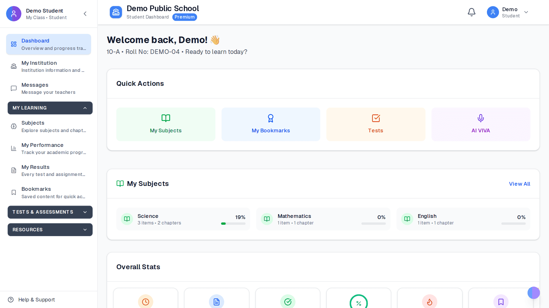 The Apar AI LMS student dashboard
