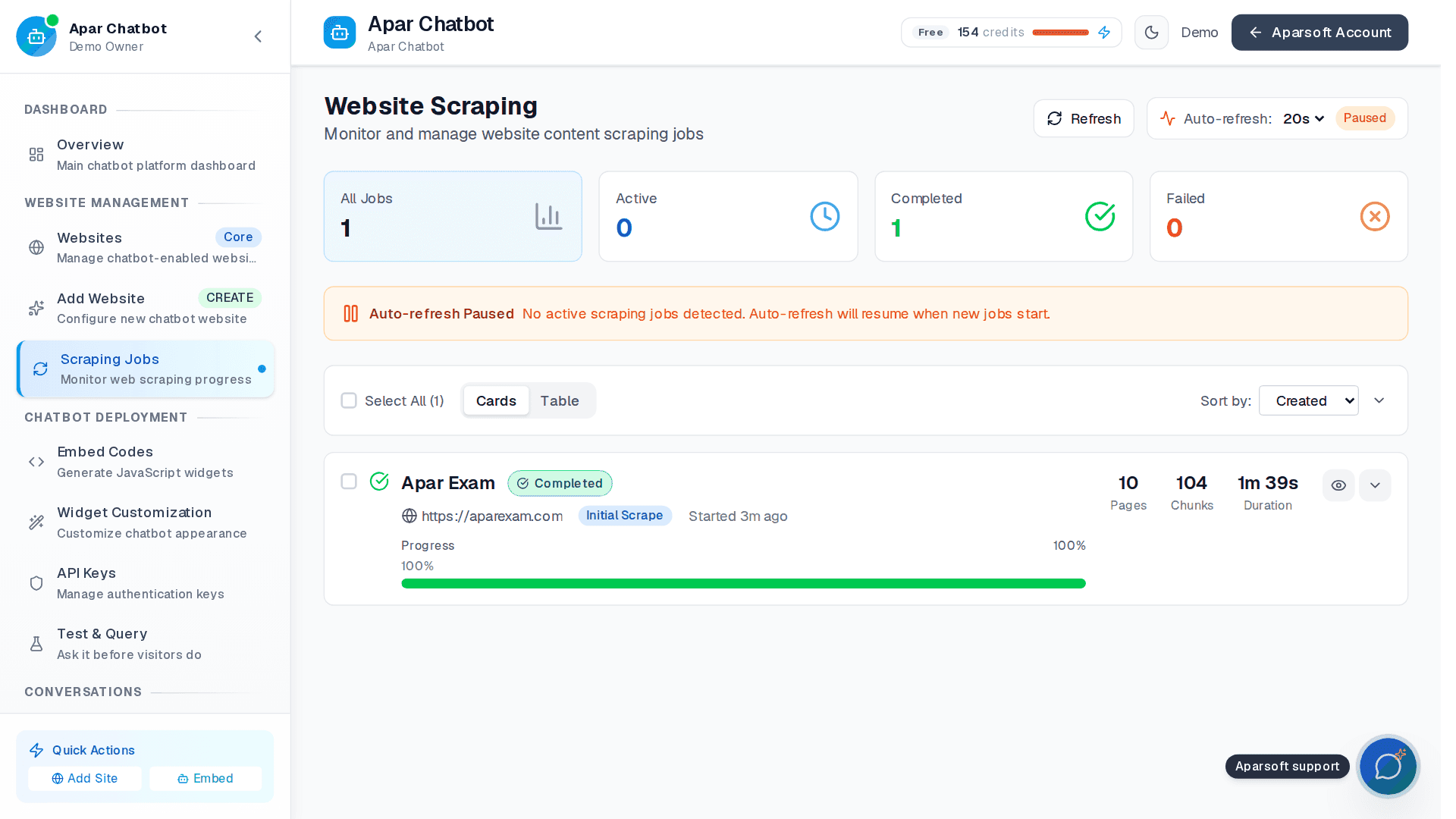 A completed reading of aparexam.com in Scraping Jobs
