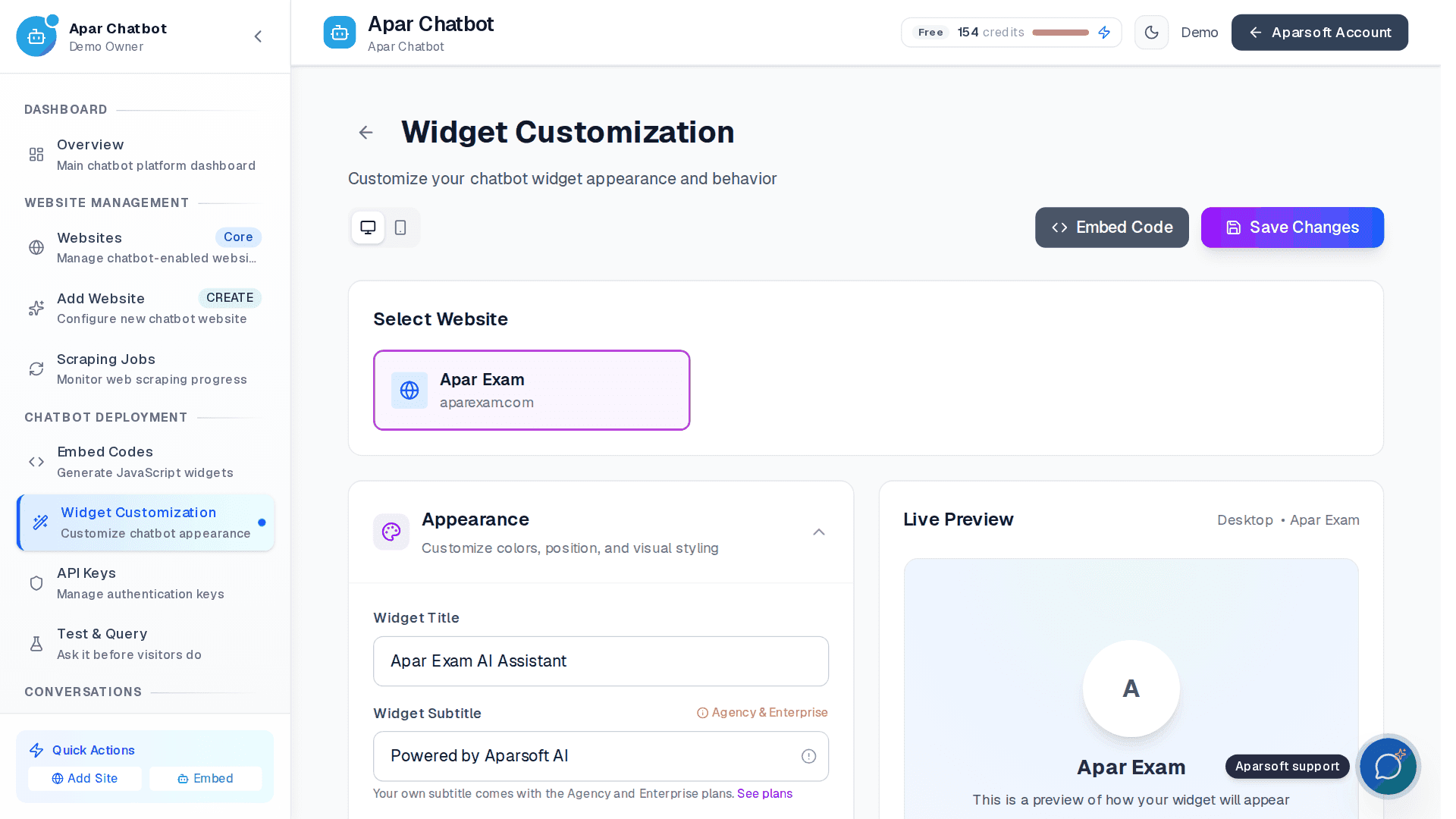 Widget Customization with its live preview