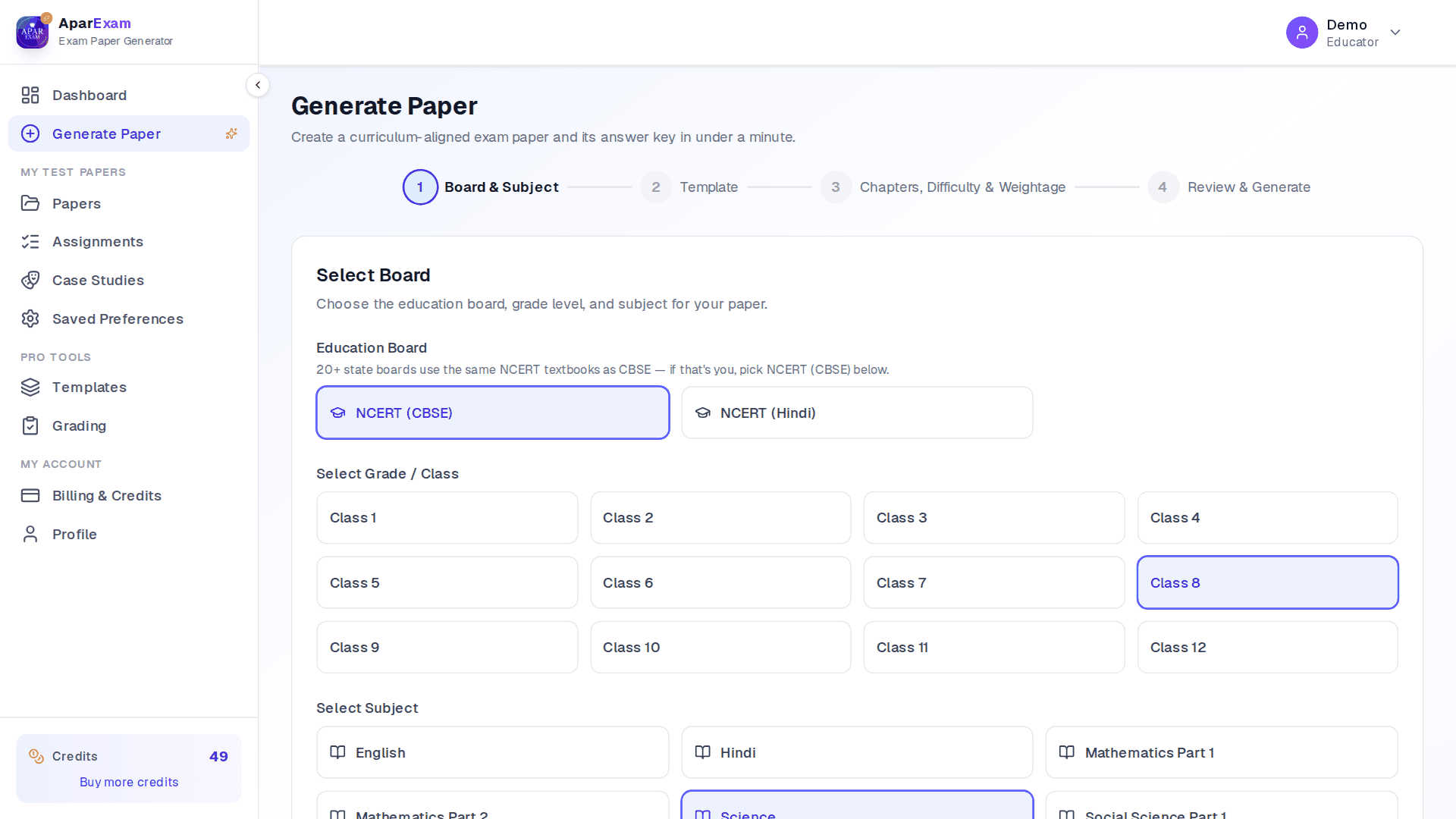 Apar Exam — 4-Step Paper Generation Workflow